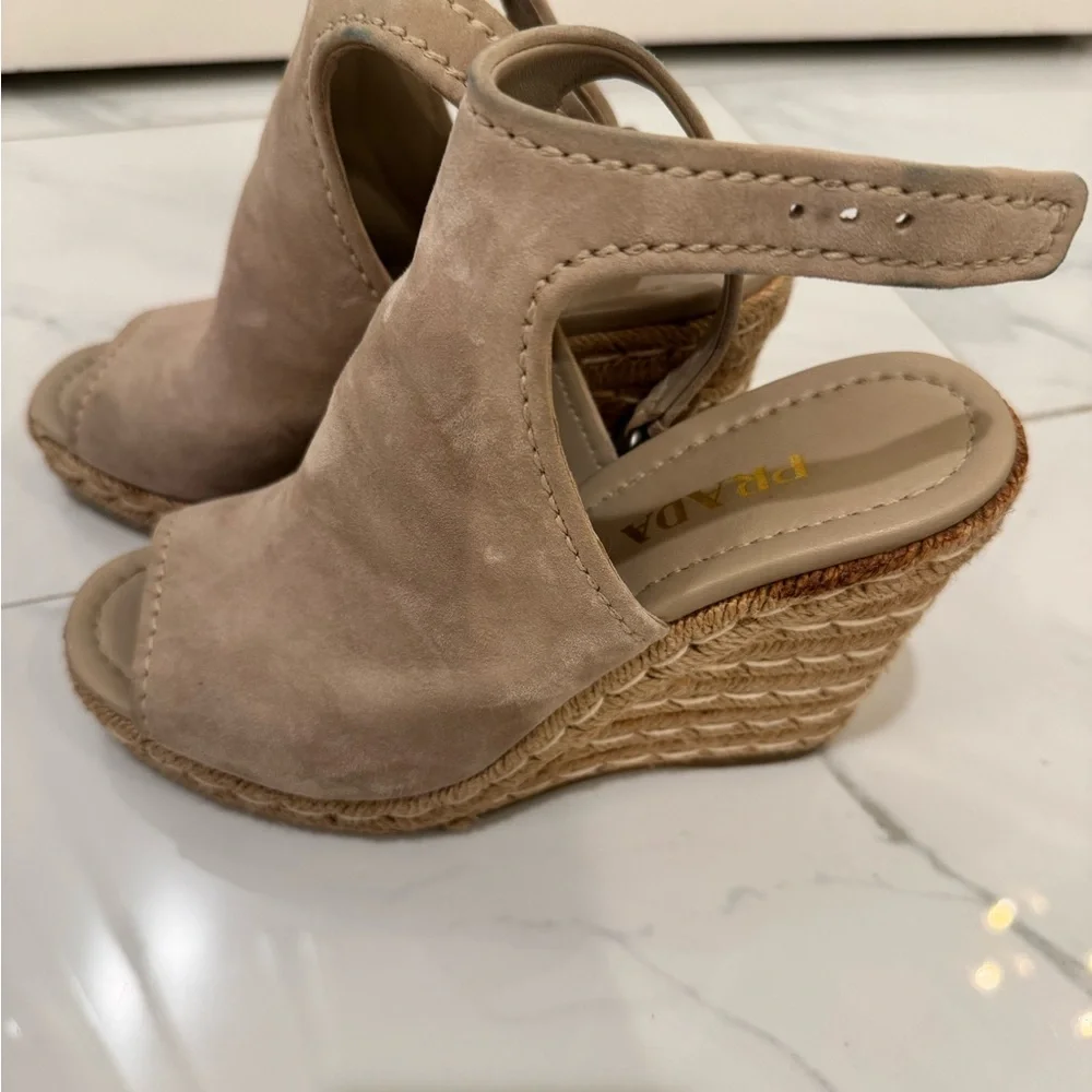 Prada Women's Beige Suede Wedges - Picture 3 of 5